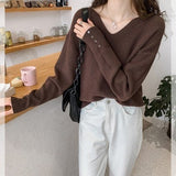 Winter V-neck Female Pullover Sweaters Full Sleeve Loose Casual Elegant Lady Knitwear 2021 Women Knitted Jumpers