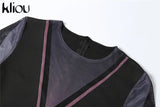 Kliou Mesh Patchwork Jumpsuits Women Fashion Skinny Short Sleeve Zipper Elastic Cleavage Rompers Streetwear Female