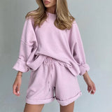 Women Tracksuit Two Piece Set Oversize Sweatshirts And Shorts Sportswear Outfit Solid Y2k Set Summer