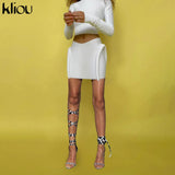 Kliou Knitted Stitching Mini Dress Women Hipster Skinny Three-Dimensional Decoration Bodycon Long Sleeve Turtleneck