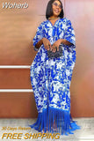 National Print Party Dresses Women Casual Sexy Tassel Lady Maxi Dress Muslim Nigeria Vintage Loose Elegant V-neck Robe-Outfit