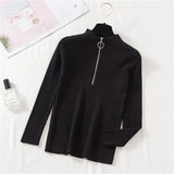 Zipper Women Sweater Autumn Pullover Knitted Jumper Long Sleeve Fashion Elegant Korean Chic Winter Female Blouse New