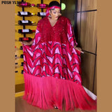 Hijab African National Sequins Party Dress Women Casual Sexy Lady Tassel Maxi Dress Ramadan Vintage Abayas Elegant Dress-Outfit