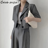 Gray Blazer + High Waist Pants Women 2022 Summer Korean Pant Suits OL Elegant Business Jacket and Trousers Women