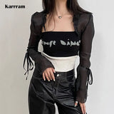 Gothic Cloak Womne Long Sleeve Crop Top Bow Design Black Cape + Patchwork Tank Top Two Piece Set Korean Style Sexy