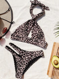 Leopard Bikinis Sexy Bikini 2021 Hot Sale Padded Bra Halter Bandage Hollow Out Swimsuit Female Swimwear Women