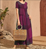 Woherb 2023 New Vintage Loose Waist Pocket Dress Casual Plaid Print Patchwork Women's Dress-Outfit