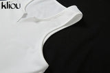 Kliou Cotton Sleeveless V-Neck Women Dress Elastic Fitness Fashion Solid White Skinny Bodycon Mini Dresses Streetwear