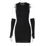 Solid O Neck Detachable Sleeves Mini Dress 2022 Summer Bodycon Skinny Fashion Y2K Outfit Elegant Streetwear