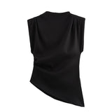 New Women's Fashion Asymmetric Folding Decoration Shoulderless Sleeveless Top