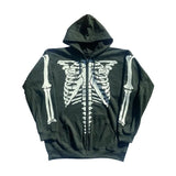 Gothic Diamonds Skeleton Jacket Coat Zip Up Hooded Autumn Black Brown Sweatshirt Women Vintage Harajuku Punk