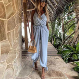 Sexy Sling V-Neck Backless Playsuit Office Lady Elegant Solid Lace-Up Overalls Romper Casual Loose Women Jumpsuits