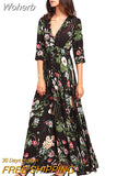 V-Neck Loose Long Print Summer Dress Women Elegant Casual Beach Dress Women Vacation Bohemian Short Sleeve Dresses 19138-Outfit