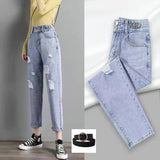 Woherb Jeans Female Autumn 2024 New Korean Version Loose High Waist Show Thin Straight Tube Harun Radish Dad Pants-Outfit