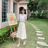 New Casual Preppy Style Women Sets Floral Blouse And Solid Color Skirt Female