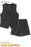2023 Women Summer 2 pieces sets Fashion Solid Linen Vests Coats and Shorts Female Linen Casual Street Two Suits Clothing-Outfit