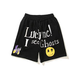Letter Print Smiley Graffiti Casual Shorts Mens and Womens Drawstring Oversize Kendell Short Hip Hop Loose Five Point