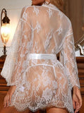 Lace Long Sleeve Robe Three Piece Sexy