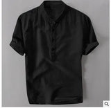Summer Travel Holiday Men's Leisure Simple Small Fresh Linen Shirt Thin Solid Color Short-Sleeved Leisure