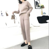 2 Pieces Women's Sets Warm Knitted Tracksuit 2022 New Autumn Winter O-Neck Sweater and Casual Harme Pants Pullover