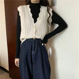 Vest Women Solid Ribbed Simple Daily Outwear Elegant Spring Sweet Hollow-out Knitted Streetwear Retro Vintage Fashion