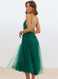 Sexy Deep V-neck Straps Backless A-line Mesh Party