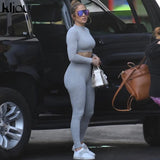 Kliou fashion tracksuit women turtleneck full sleeveless crop top+leggings matching set stretchy sporty fitness casual