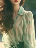 Elegant Exquisite Beauty Green Collar Long-Sleeved Shirt Women Spring And Autumn Yangqi Small Sun Protection