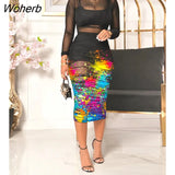 Summer Women 3PCS Crop Top & Shorts Set With Tropical Print Sheer Mesh Bodycon Dress 2023 Sexy Lady Three Piece Dress Set-Outfit