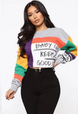 Color Block Print Letter O-Neck Crop