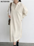 Autumn Winter Loose Women Sweater Dress Casual Straight Knitted Vestidos Female Loose Lady Warm Dresses-Outfit