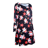 Autumn O Neck Long Sleeve Print Women's Dress Fashion Christmas Holiday Clothing Ladies Party Mini Dress Vestidos Plus