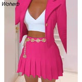 Fashion Printing Two Piece Set Women Fashion Office Ladies Button Suit Pleated Skirt Two Piece Suit Women-Outfit