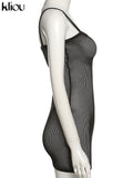 Kliou Grid Farbic Mini Dress Womer Summer Sexy Camis Bodycon Robe Solid Slim Party Club Attirewear Girl Go Out Charming