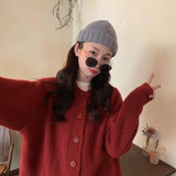 Cardigan Sweater Solid O-Neck Single Breasted Loose Outwear Street Females Leisure Chic Elegant Simple Trendy Knitted