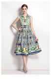 New Court Style Sleeveless Collar To The Waist Showing Thin Sweet Gas Print In The Long Dress