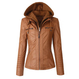 Leather Jacket Women Autumn Classic PU Leather Zipper Jacket Coat Streetwear Gothic Slim Collar Hooded Female