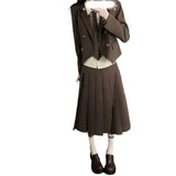 Woherb 2024 New Student Temperament, Blazer, Tie, Shirt, Pleated Skirt, Three-Piece Set-Outfit
