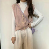 Vest Women Solid Ribbed Simple Daily Outwear Elegant Spring Sweet Hollow-out Knitted Streetwear Retro Vintage Fashion