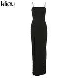 Kliou elegant sleeveless slit sexy maxi dress women fashion party vestidos outfits bodycon solid female clothing