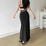 Woherb 2024 New Women's Sexy Hot Girl With Mesh Hollow Slim Dress Dress-Outfit