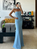 Crepe Mermaid Long Evening Dresses Simple Sleeveless Saudi Arabric Prom Dresses Dubai Formal Party Gowns For Women-Outfit