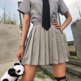 Women Pleated High Waist Y2k Schoolgirls Solid Casual Streetwear All-match Korean Style Trendy Novelty Daily