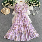 Crumlore Spun Dress Summer New Waists Thin Temperament Orange Trussed French Retro Punut Fairy