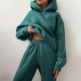 Tracksuit Casual Fleece Two Piece Sets Oversized Hooded Long Sleeve Female Hoodie Suit Winter Sport Pants Ladies