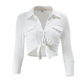 Woherb Wear With Sweet And Spicy Wind Minimalist Long Sleeve Pure Desire Top Trend Street Kink Casual Versatile Shirt Girl-Outfit