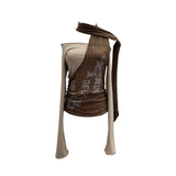 Hottie Side Hanging Neck Scarf Print Knitted Top Design Embody T-Shirt