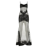 Women's Sexy Elegant Lace Splicing Sexy Perspective Pull-Up Slinged Dress