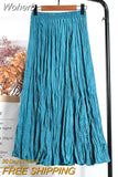 High Waist Solid Color Pleated Skirts Women's Mid-length Casual Skirt For Spring Summer QT1814-Outfit