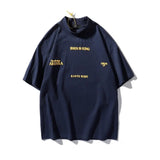 West High Street Oversize Casual T-shirt Mens Turtleneck Letter Foam Short Sleeve T Shirt Hip Hop Harajuku Loose